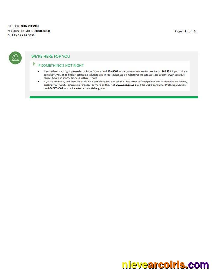 UAE Fujairah Al Ain Distribution Co utility bill 5 pages 5